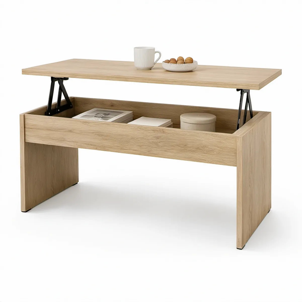 Mesa de Centro Elevatória Retangular em Aglomerado Carvalho Claro e Preto 100 x 50 x 45 cm