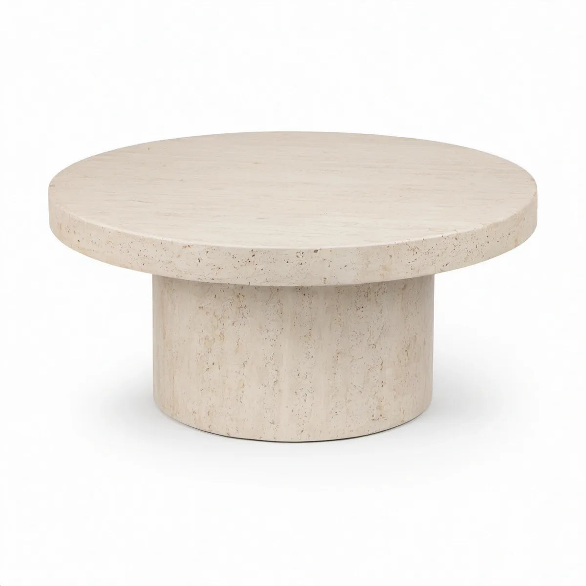 Mesa de Centro Redonda em Travertino Bege Claro, Ø 80 x 40 cm