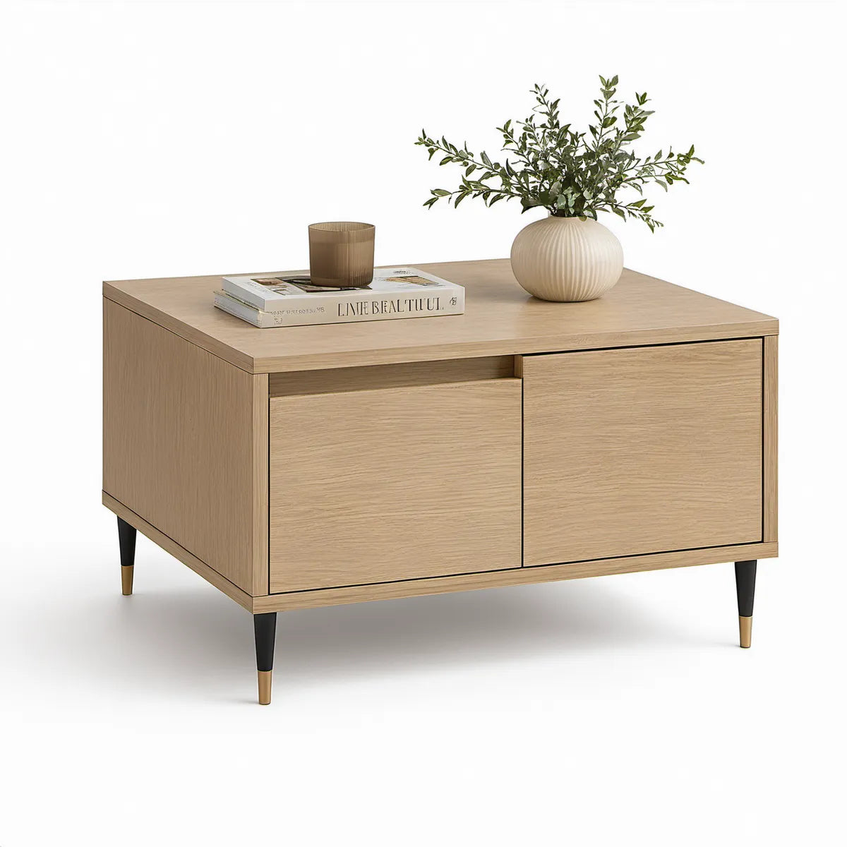 Mesa de centro retangular com 2 gavetas, Carvalho Claro, 100 x 60 x 45 cm