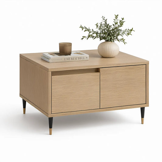 Mesa de centro retangular com 2 gavetas, Carvalho Claro, 100 x 60 x 45 cm