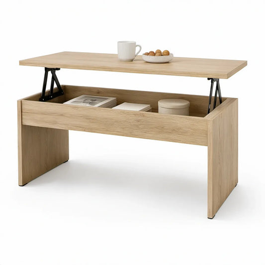 Mesa de Centro Elevatória Retangular em Aglomerado Carvalho Claro e Preto 100 x 50 x 45 cm