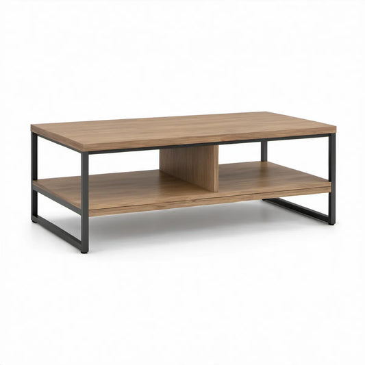 Mesa de Centro Retangular 100 x 50 x 45 cm em MDF Castanho-Nogueira e Aço Preto