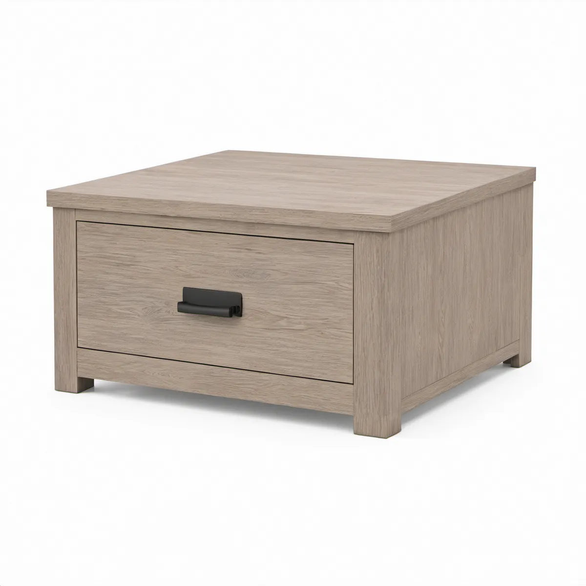Mesa de centro quadrada com gaveta em carvalho claro e preto, 80 x 80 x 45 cm