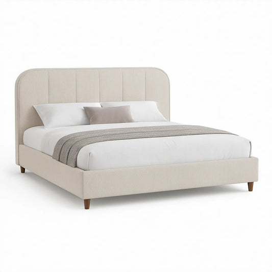 Cama de Casal Estofada 160 x 200 cm com Cabeceira Arredondada Bege