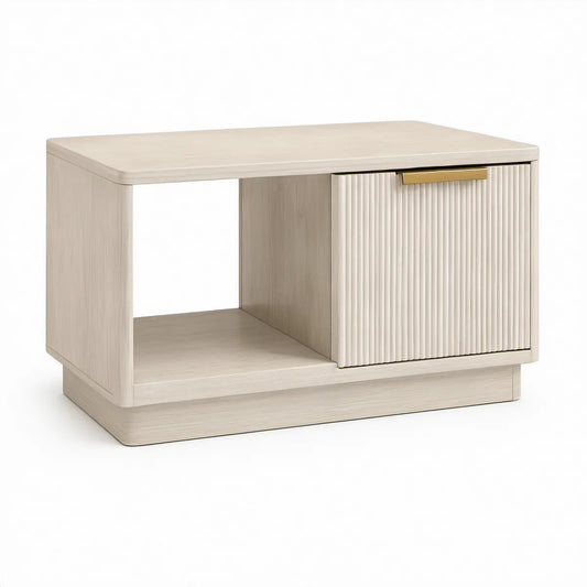 Mesa de Centro Retangular em MDF com Porta Deslizante, 80 x 50 x 45 cm, Bege-claro e Dourado