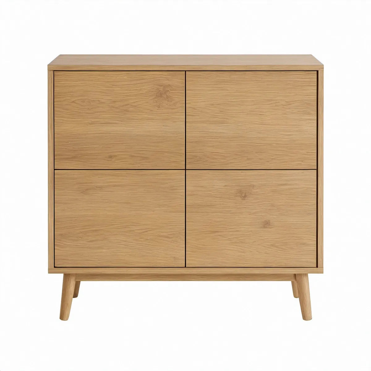 Aparador Retangular com 4 Portas em MDF Folheado a Carvalho Natural, 90 x 40 x 100 cm