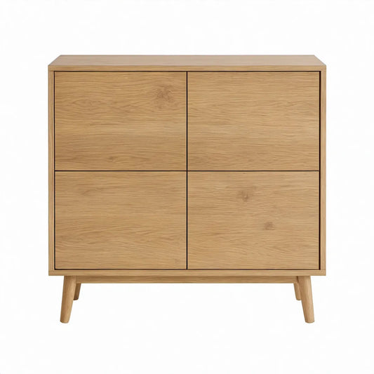Aparador Retangular com 4 Portas em MDF Folheado a Carvalho Natural, 90 x 40 x 100 cm