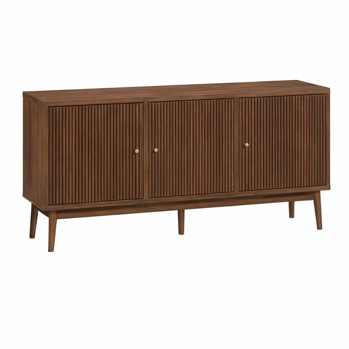 Aparador Retangular em MDF Folheado a Nogueira Castanho com 3 Portas, 160 x 45 x 80 cm