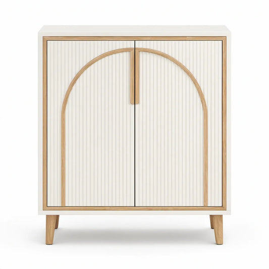 Aparador Retangular de 2 Portas em MDF Branco e Carvalho Natural, 80 x 40 x 100 cm
