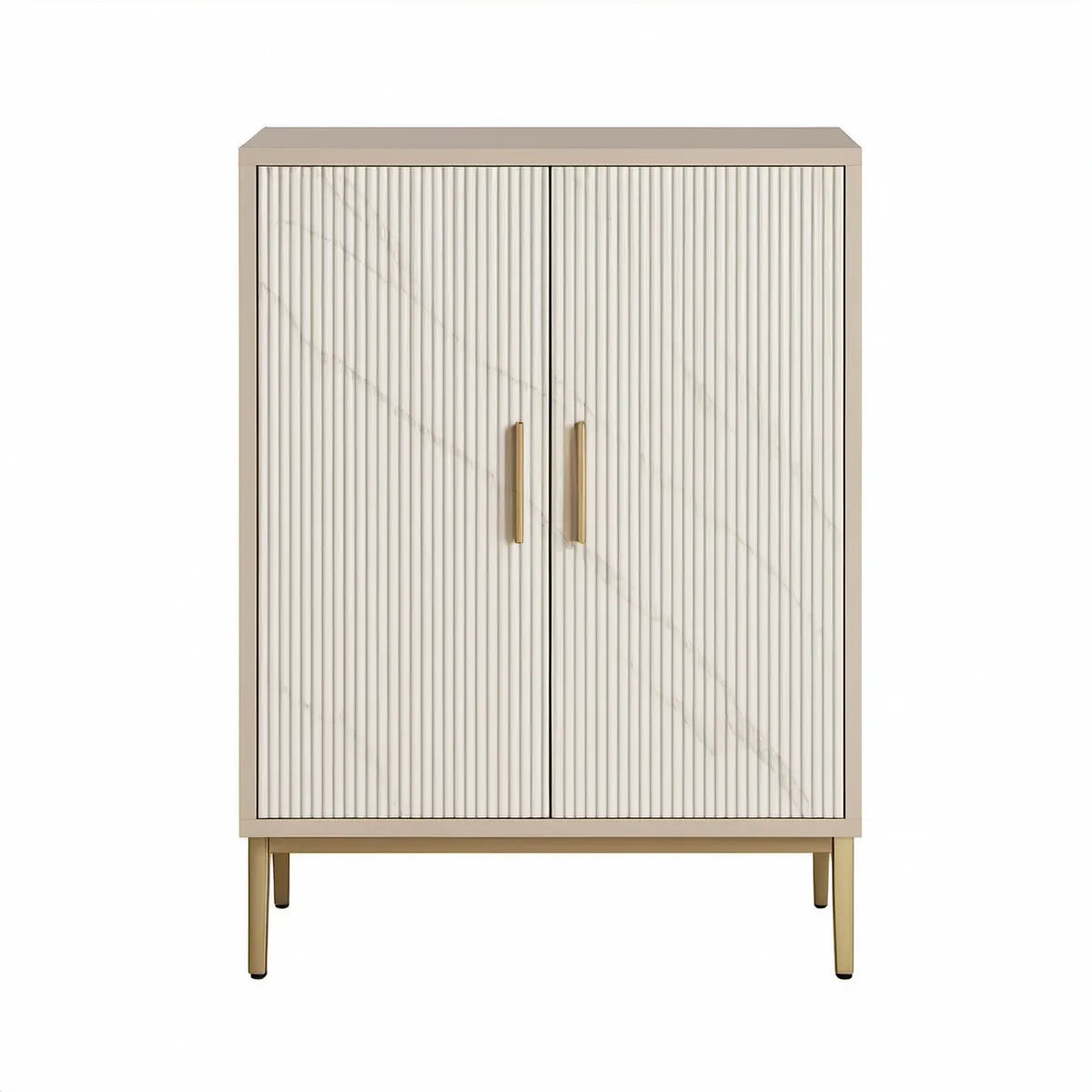 Armário Alto Retangular em MDF Branco Efeito Mármore com Portas Caneladas 80 x 40 x 140 cm