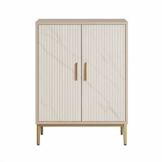 Armário Alto Retangular em MDF Branco Efeito Mármore com Portas Caneladas 80 x 40 x 140 cm