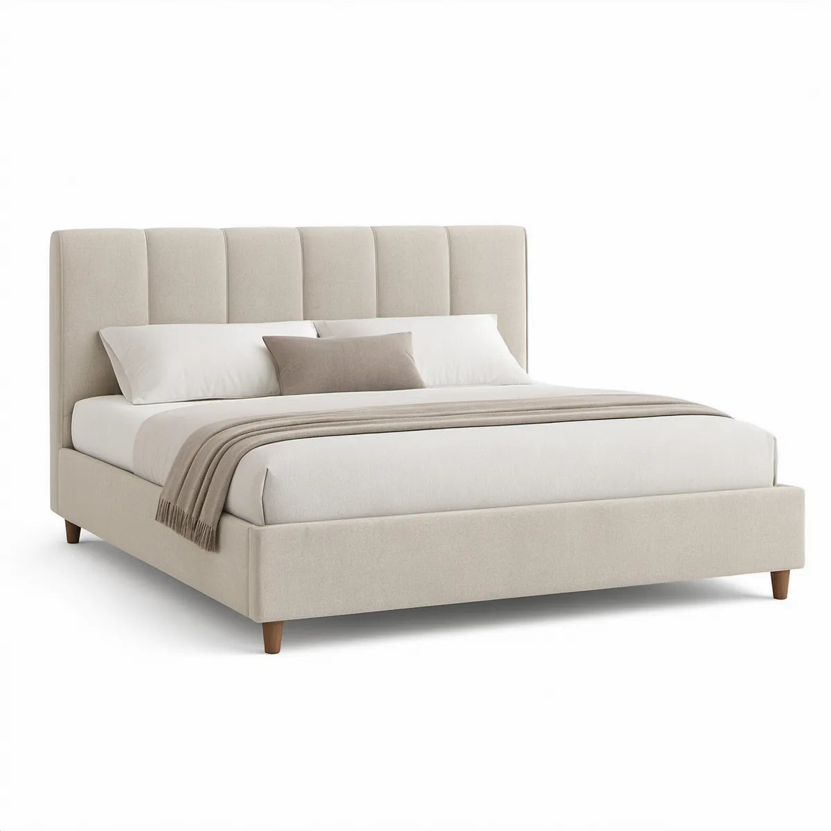 Cama de Casal Estofada em Poliéster Bege e Castanho para Colchão 160 x 200 cm