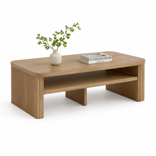 Mesa de centro retangular com prateleira, acabamento carvalho natural, 120 x 60 x 45 cm