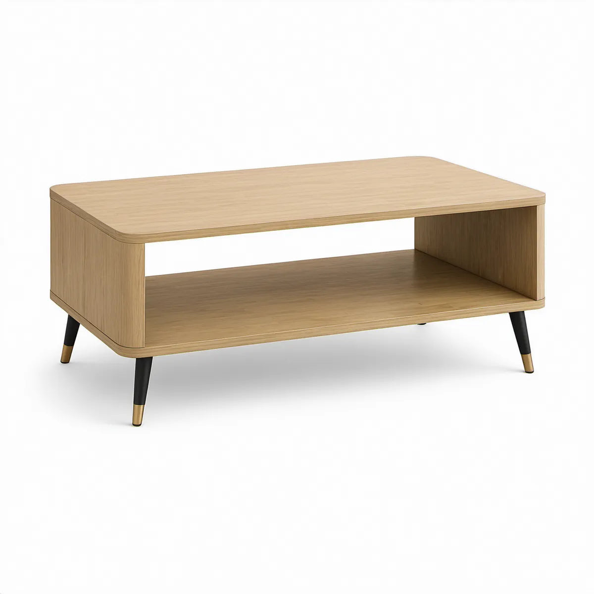 Mesa de Centro Retangular com Prateleira em MDF Efeito Carvalho, 100 x 50 x 45 cm, Carvalho Natural e Preto