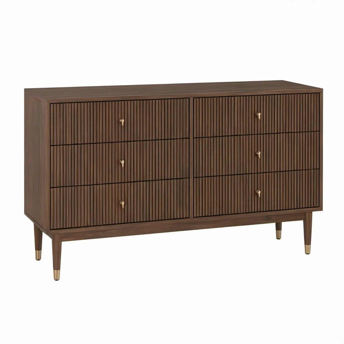 Aparador Retangular com 6 Gavetas em MDF Folheado a Nogueira, Castanho e Dourado, 160 x 45 x 90 cm