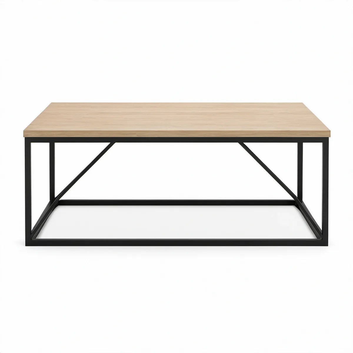 Mesa de centro retangular 100 x 60 x 45 cm em MDF carvalho claro e aço preto