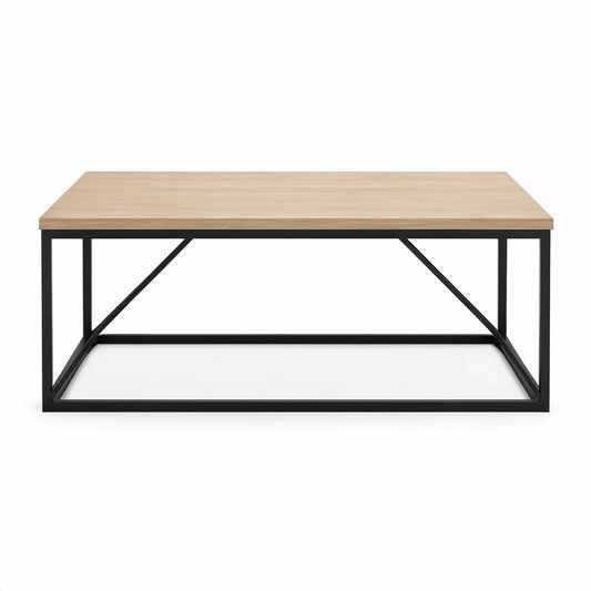 Mesa de centro retangular 100 x 60 x 45 cm em MDF carvalho claro e aço preto